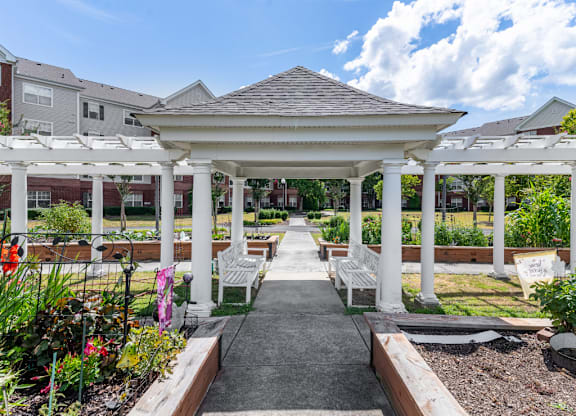 Seating Area in the Garden Courtyard at Chester Village Senior Apartments