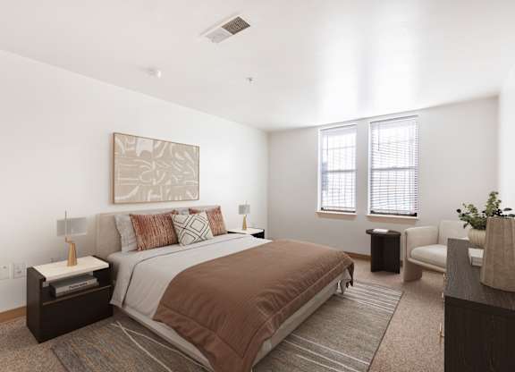 Model bedroom at  Landmark Affordable Apartments in downtown Baltimore