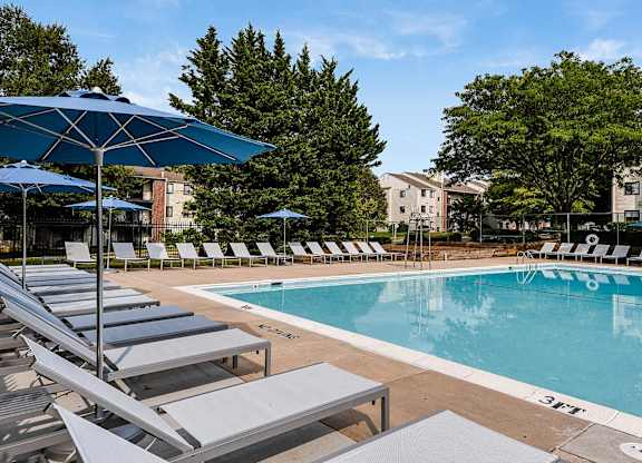Relaxing Pool Deck at Fieldpointe Apartments in Frederick, MD