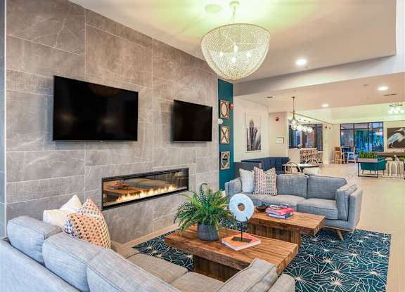 Indoor Fireside Lounge at Lyra Luxury Apartments Near Downtown Sarasota, FL
