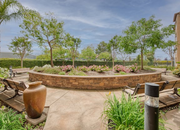 Garden Courtyard at Hayward Village Senior Apartments in Hayward CA