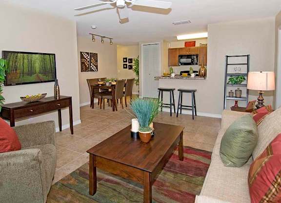 a living room with a couch and a table