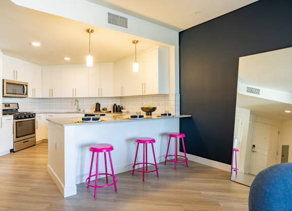 Stylish kitchen with breakfast bar at Chandler Apartments in North Hollywood, North Hollywood, 91601