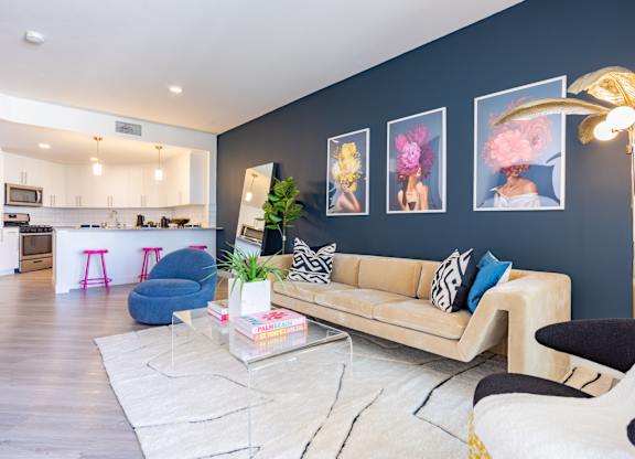 Living area with wood flooring at Chandler Apartments in North Hollywood, North Hollywood, CA, California