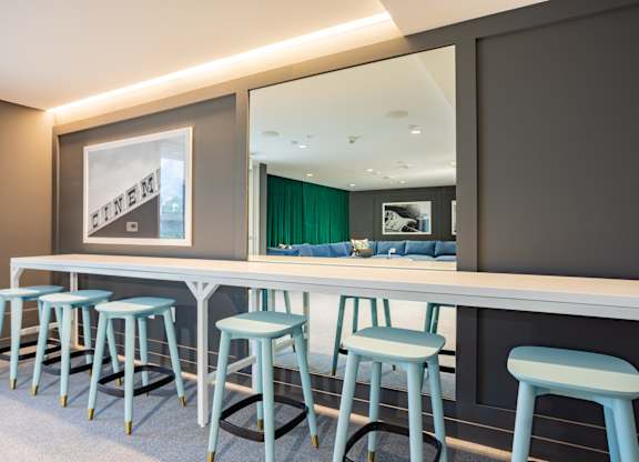 Bar sitting area in the rehearsal studio at Chandler Apartments in North Hollywood, North Hollywood, CA, California