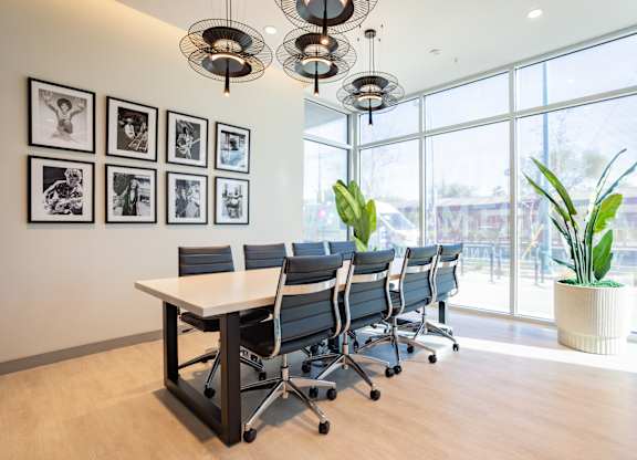 Conference room with large windows at Chandler Apartments in North Hollywood, North Hollywood