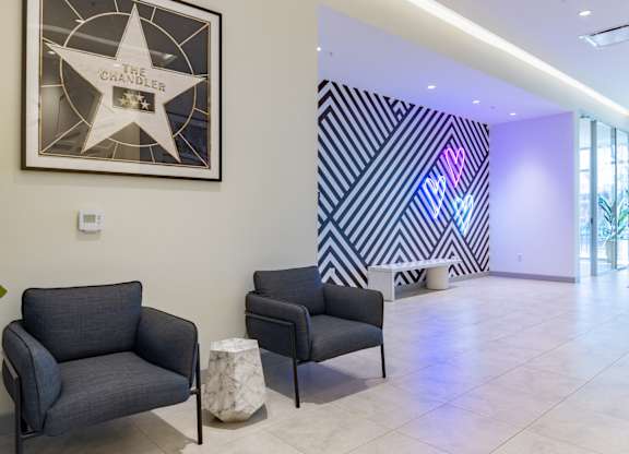 Stylish lobby sitting area at Chandler Apartments in North Hollywood, North Hollywood, CA