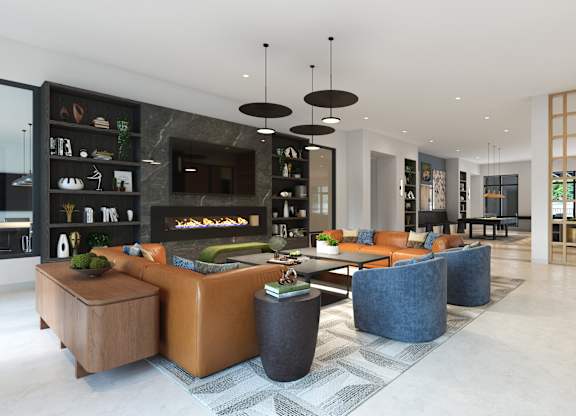 Lounge with Fireside Seating at Marquee Square Apartments in Tampa FL