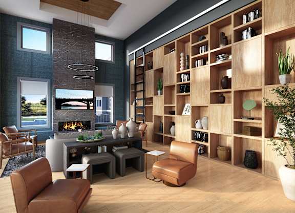 Library with Fireside Seating at Ivy Heights Apartments in Austin