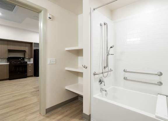 Modern Bathrooms at Lakeland Senior Apartments in Santa Fe Springs CA