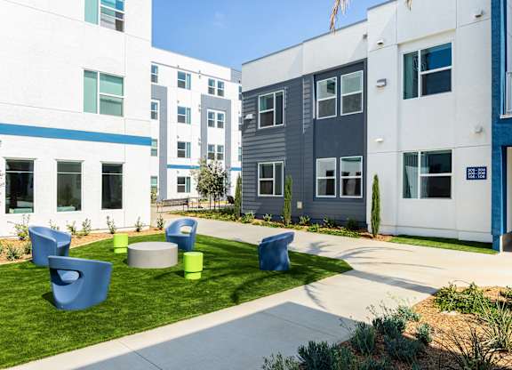 Outdoor Seating at Lakeland Senior Apartments in Santa Fe Springs CA