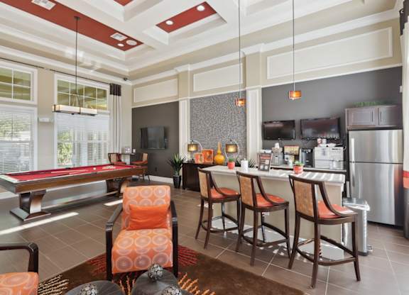 Stylish Lounge with Billiards and Coffee Bar at The Amalfi Clearwater Apartments