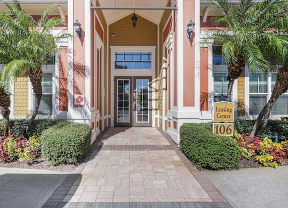 Leasing office entry at The Amalfi Clearwater Apartments
