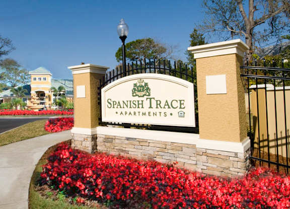 Entrance Sign at Spanish Trace Affordable Apartments in Tampa FL