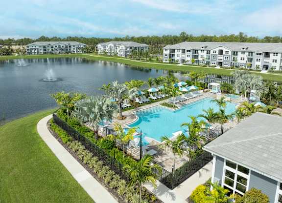 Aerial View of Everly's Heated Pool and Pond
