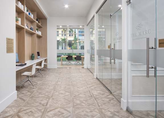 Rentable private office spaces and business center at The Marc Apartments in Palm Beach Gardens FL