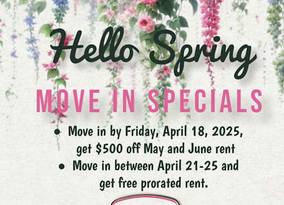 A spring-themed advertisement for Glendale Apartments offering move-in specials.