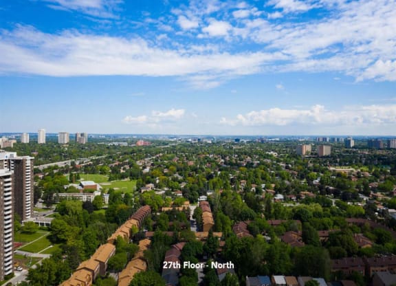 a view of the city from the roof of a building