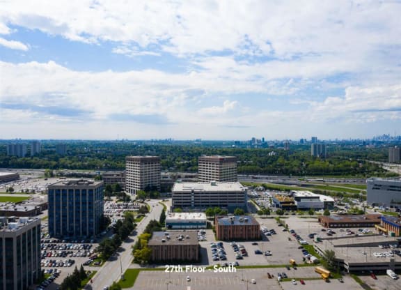 a view of the city from the roof of a building