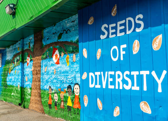 A mural on a wall with the words