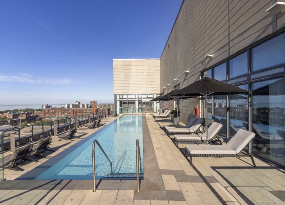 the pool on the rooftop of the building