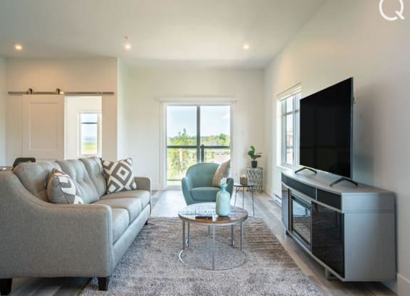 a living room with a couch and a television