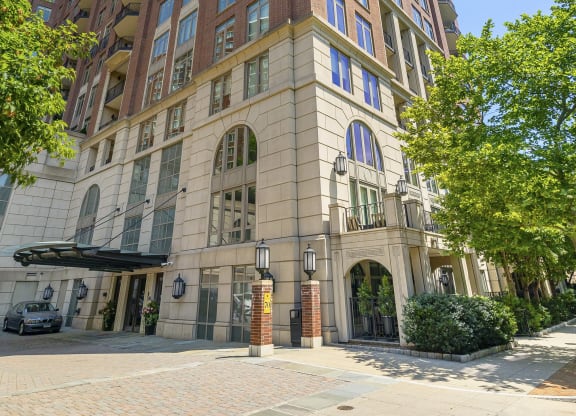 a tall building on the corner of a city street at HIGHGROVE, Stamford, CT, 06901