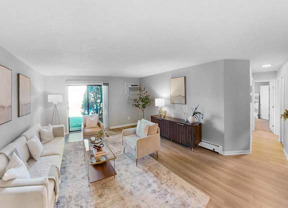 a living room with a couch and a table