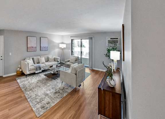 a living room with a couch and a table