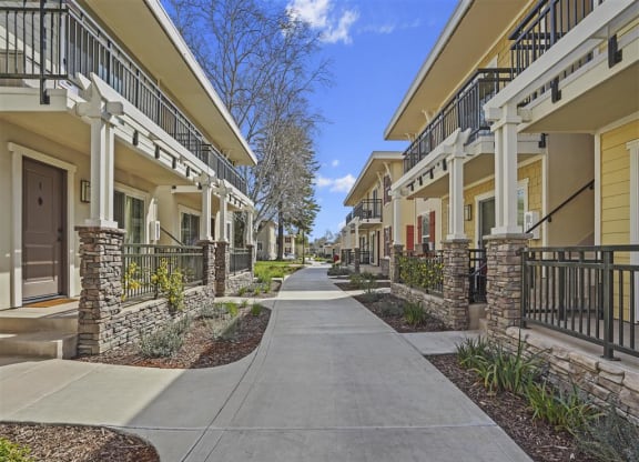 Yellow parallel apartments at Parkside Apartments, 95616