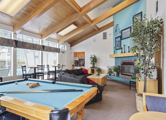 Clubhouse with pool table at Parkside Apartments, Davis, California