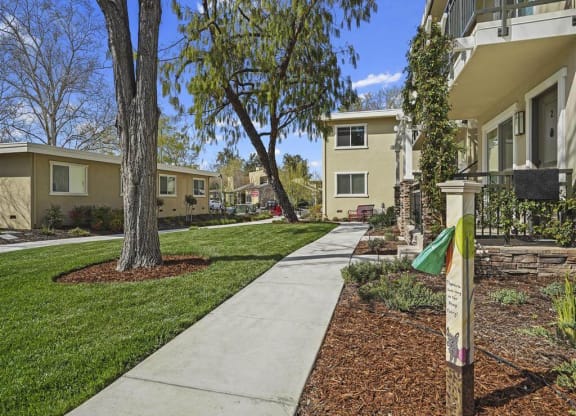 Cement walkway at Parkside Apartments, California, 95616