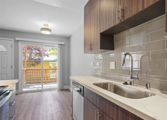 Double Stainless Steel Sink at Peninsula Pines Apartments, South San Francisco, California