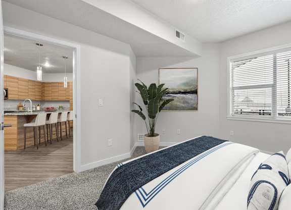 Comfortable Bedroom at The Flats at Riverwoods, Provo, UT