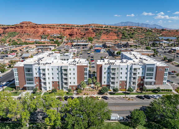 View from top showing apartment complex 605 Place Student Housing & Co-Living, St George, UT
