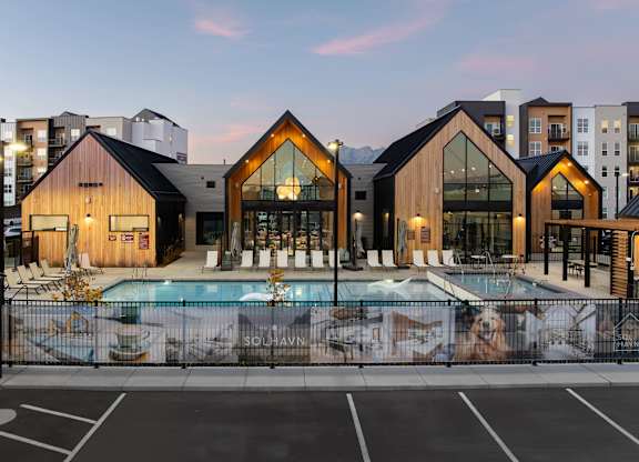 Pool view at Solhavn Apartments, American Fork