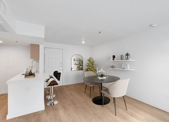 Kitchen with wooden floor1 at AVIA Apartments On Alpha, Dallas, Texas