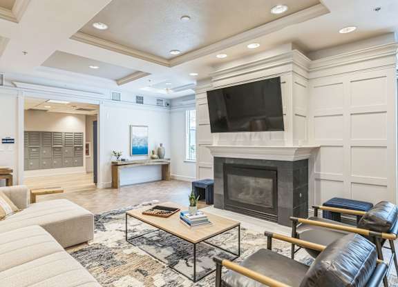 Room with Fireplace at AVIA Apartments On Alpha, Texas, 75240
