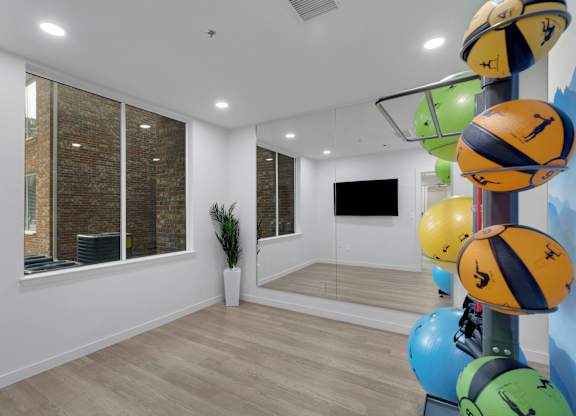 Yoga room at AVIA Apartments On Alpha, Dallas, Texas