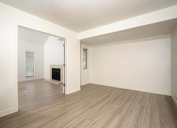 Bedroom with hardwood floors at AVIA Lofts on Victors Way, Michigan