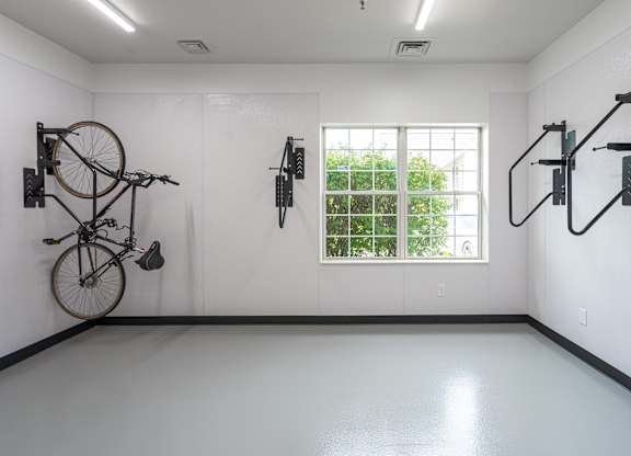 Community bike storage at AVIA Lofts on Victors Way, Ann Arbor, MI, Michigan , 48108