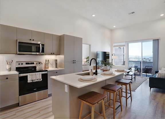 Kitchen with island at Solhavn Apartments, American Fork, Utah