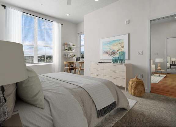 Bedroom with a Painting on the Wall at Solhavn Apartments, American Fork, UT