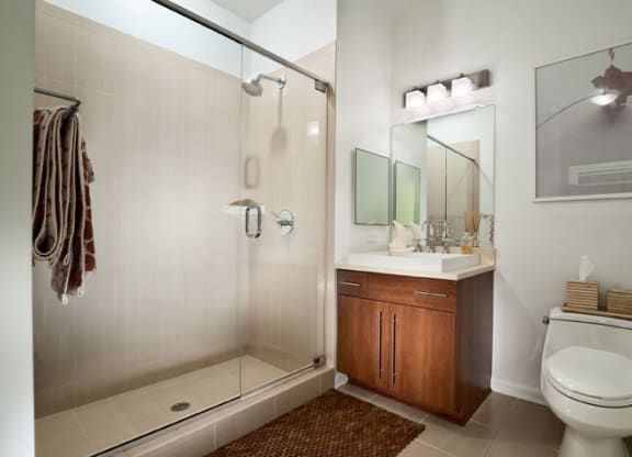 Modern bathroom at The Sheffield at Englewood Apartments