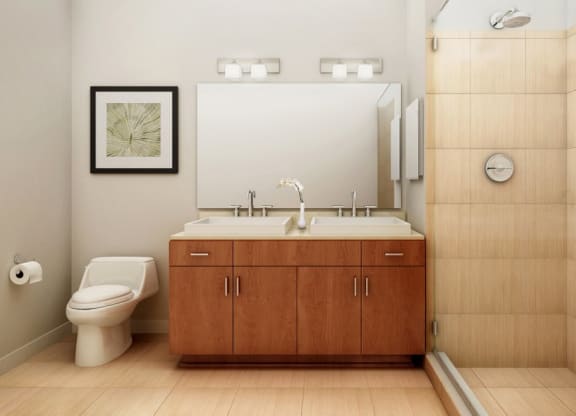 Bathroom of an apartment in The Sheffield at Englewood in Englewood, NJ