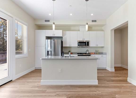 kitchen island and kitchen appliances at Edgeway Plaza, California
