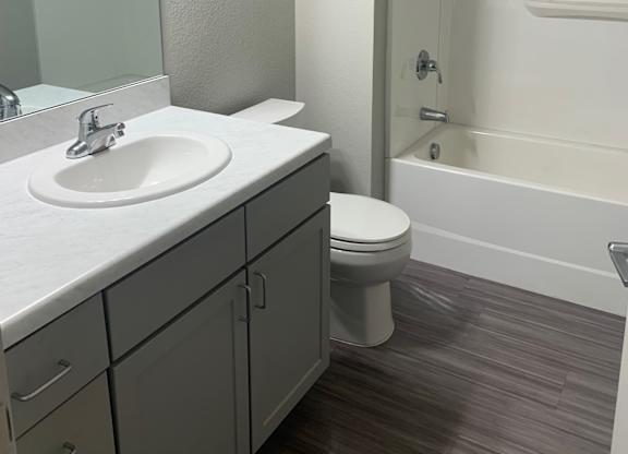 a bathroom with a sink toilet and a shower