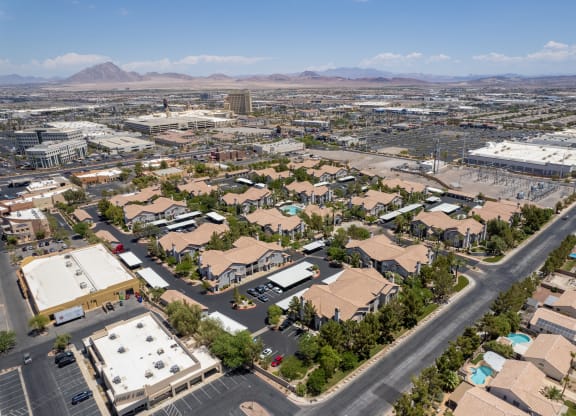an aerial view of the city