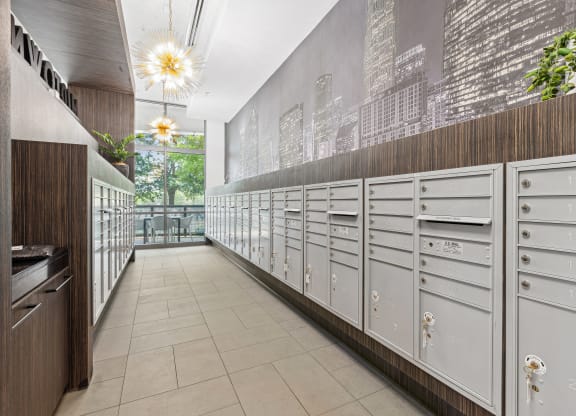 a lockers area in the kitchen at the preserve at great pond apartments in windsor locks