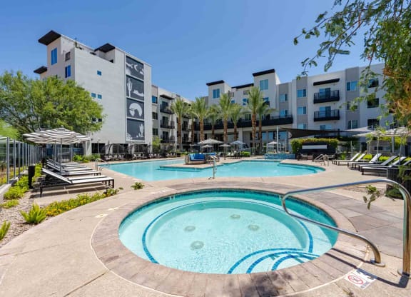 resort style spa at slate scottsdale apartment community